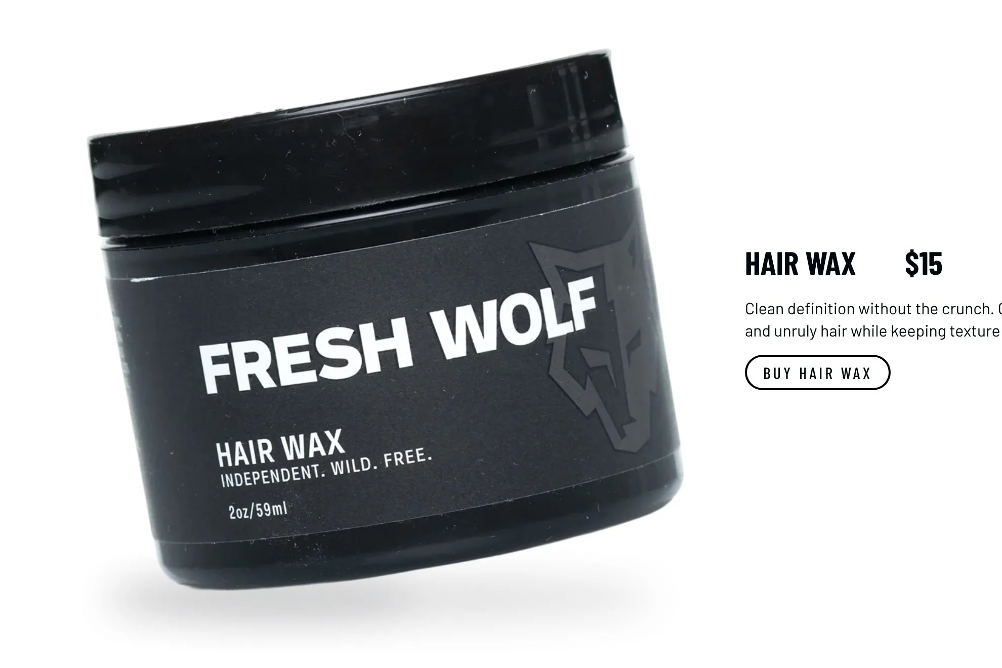 A jar of Fresh Wolf Hair Wax beside its product details